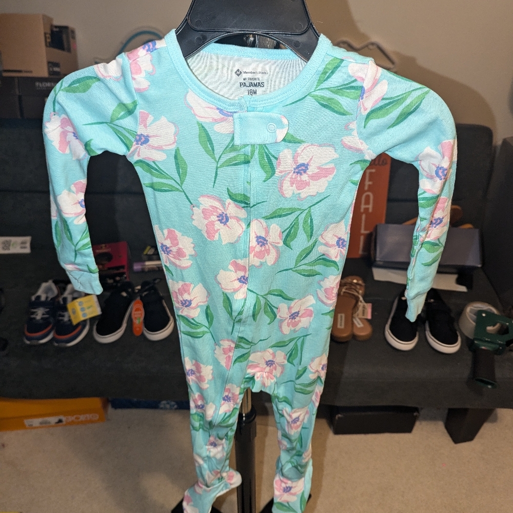 Members Mark green/blue floral onesie/sleeper